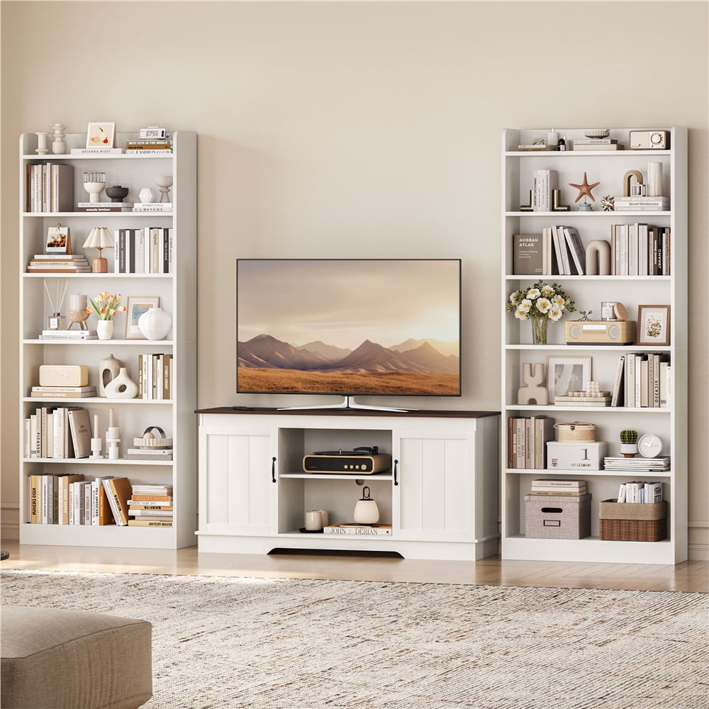 Renwick Wooden 7 Layer Open Shelf Bookcase with Compartment, White