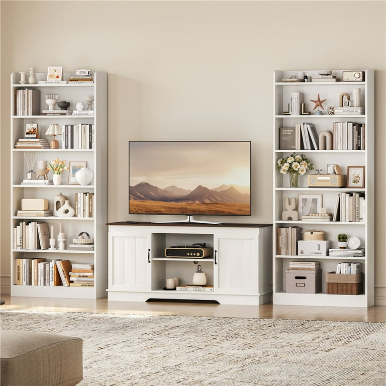 Renwick Wooden 7 Layer Open Shelf Bookcase with Compartment, White