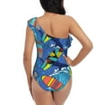 thumbnail image 5 of Rateoe Hawaiian Style Pattern Women One Piece Swimsuits Tummy Control One Shoulder Bathing Suits Ruffle Swimwear-, 5 of 6