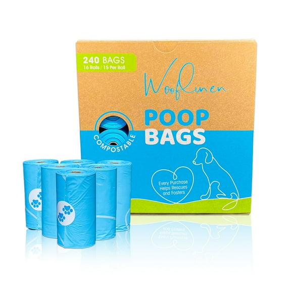 Wooflinen Compostable Dog Poop Bags, Unscented, Large and Thick, Made from Corn, 240 Count
