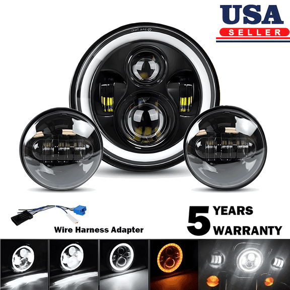 7"inch LED DRL Headlight   Passing Lights For Harley Davidson Touring Road King