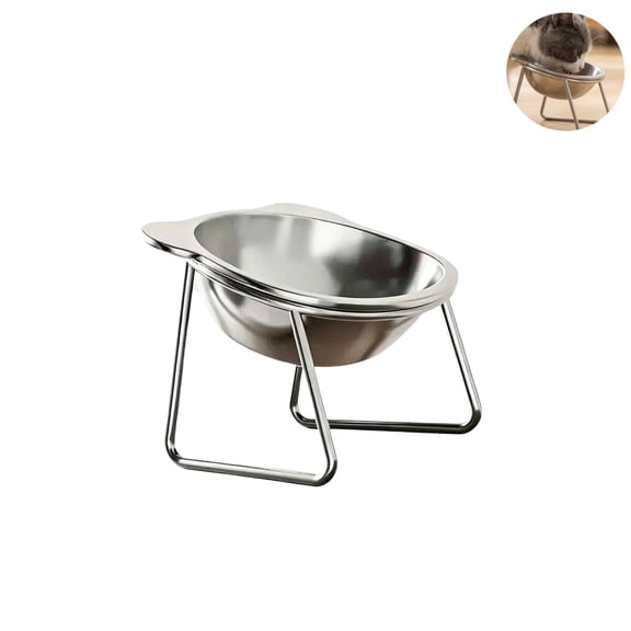 Elevated Tilted Stainless Steel Cat Bowl with Metal Stand, Raised Pet Food Water Bowl, Non-Slip Feeding Dish for Kitten Puppy Small Dogs
