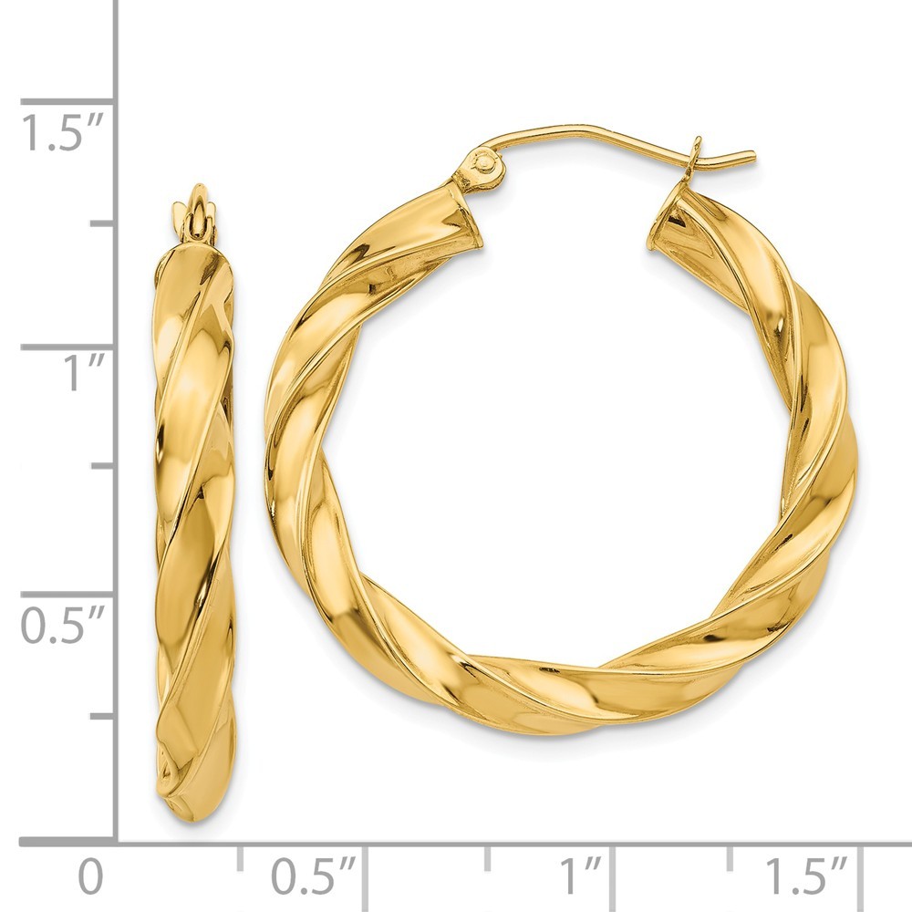 14k Yellow Gold Hollow Polished Hinged post Light Twisted Hoop Earrings Measures 31x30mm Wide 4mm Thick Jewelry Gifts fo - image 2 of 7
