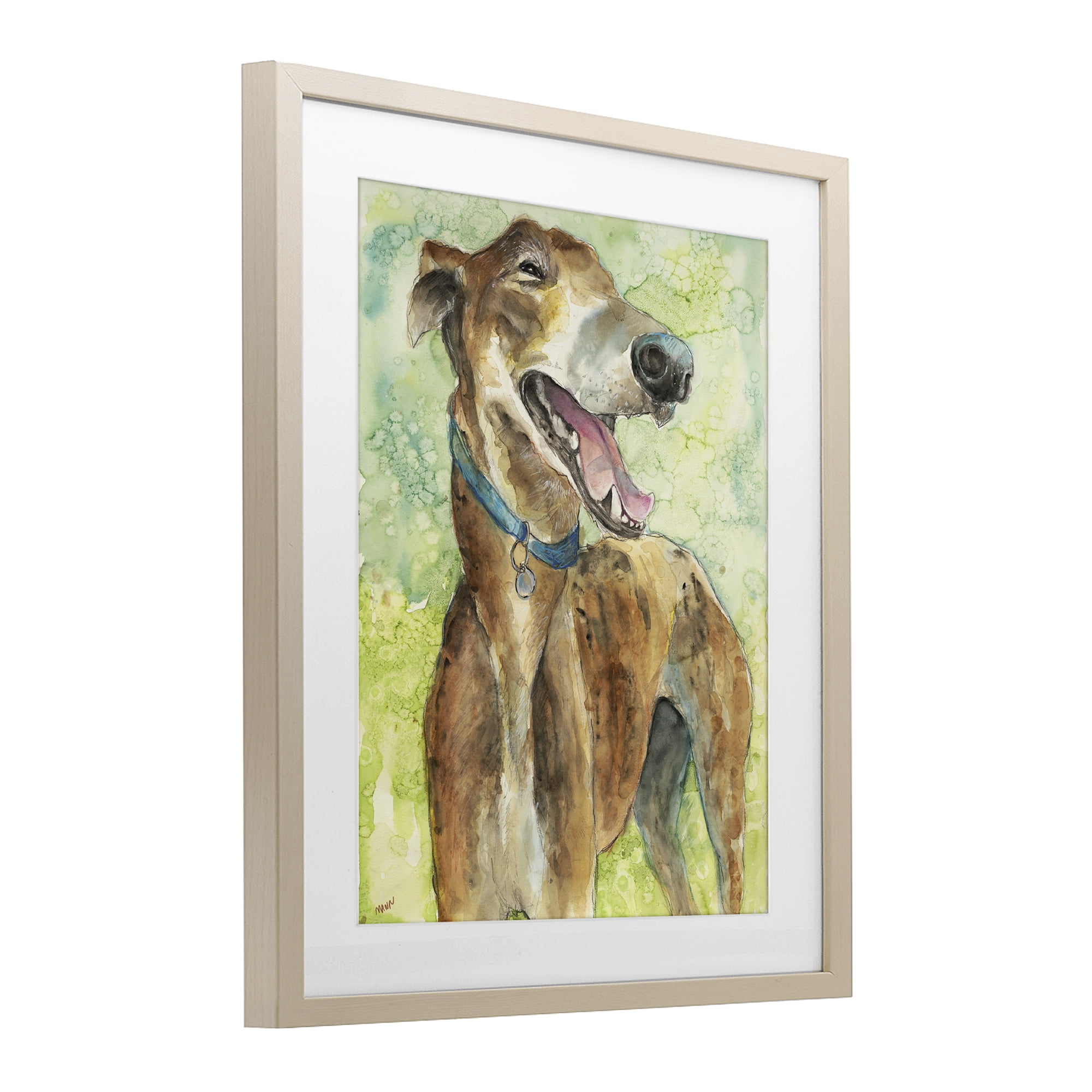 Stupell Industries Greyhound Smile Watercolor Birch Framed Print Under Glass, design by Patti Mann