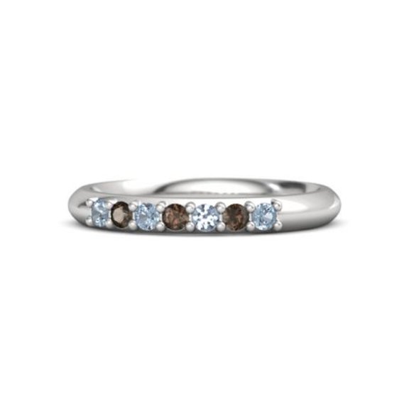Blue Blue Topaz & Smoky Quartz Half Eternity Stackable Band Ring 925 Sterling Silver Ring Birthday Gift Gift For Her Thanksgiving Gift