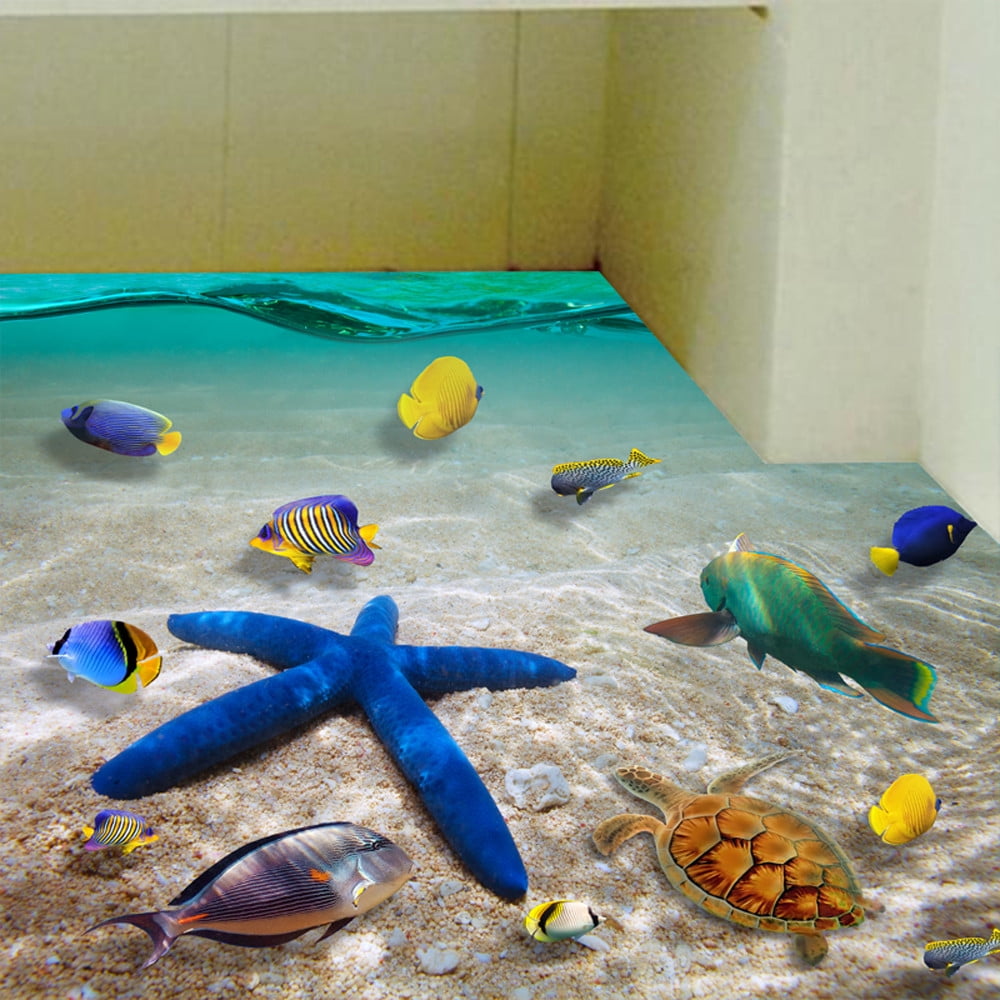 3D Beach Floor Wall Sticker Removable Mural Decals Vinyl Art Living Room Decor 