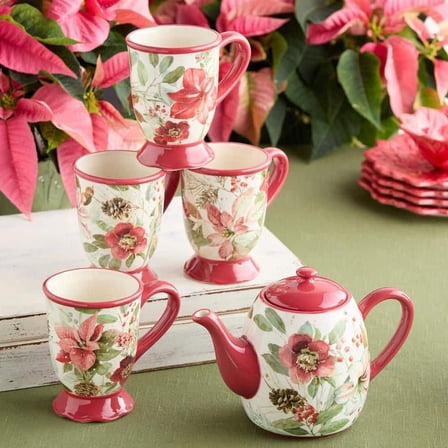 Winter Blooms 4-Cup 36 oz. Assorted Colors Ceramic Teapot