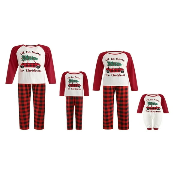 Family Matching Christmas Pajama Sets Santa Claus Tops Plaid Pants 2PCS Christmas PJs Dad Mom Kid Baby