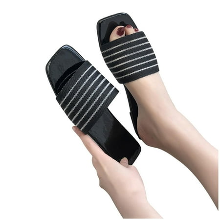 

Vintage Boho Sandals Beach Holiday Shoes Gnobogi Wedge Sandals for Women Woman s Head One-line Sandals Flat Slippers Color Everything Matching Sandals Black
