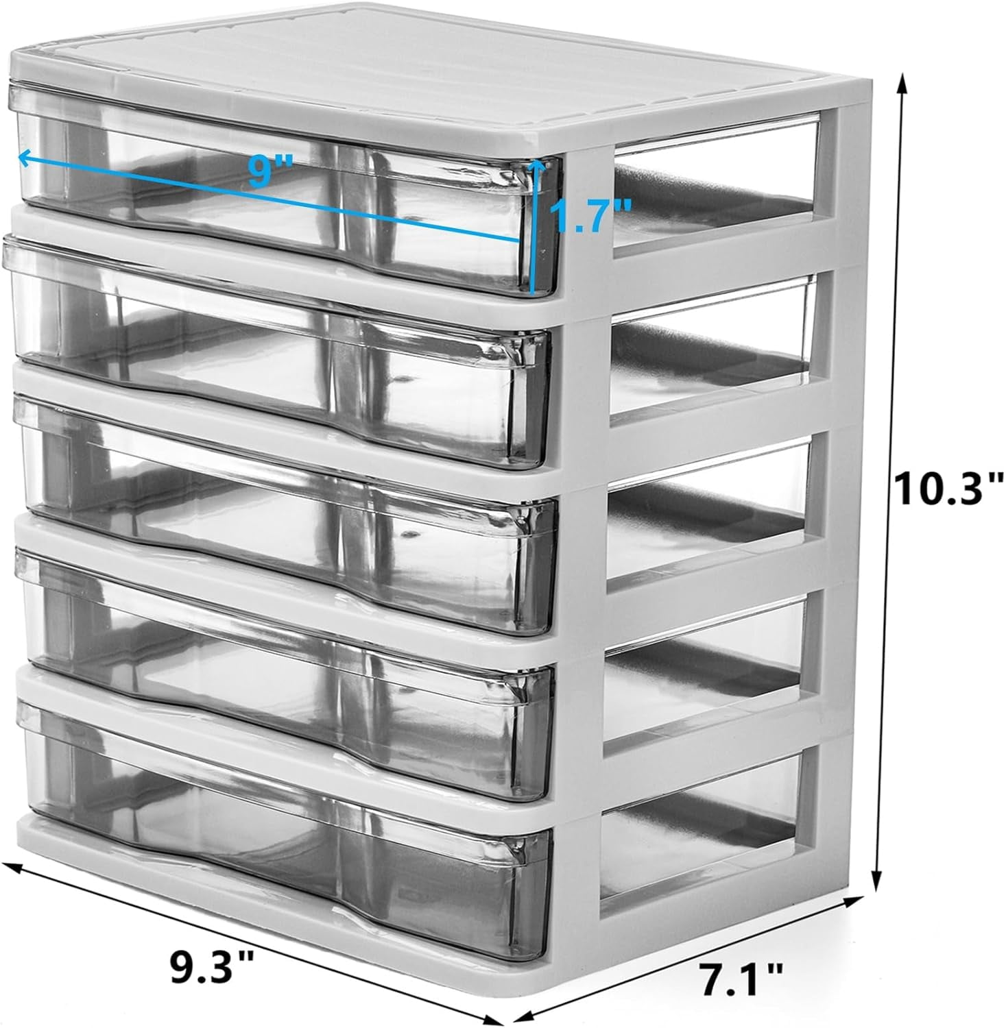 5 Drawer Desktop Storage Bin Unit  Small Plastic Organizer White Frame With Clear Mini Container Case For Desk Storing Craft Accessory Stationery
