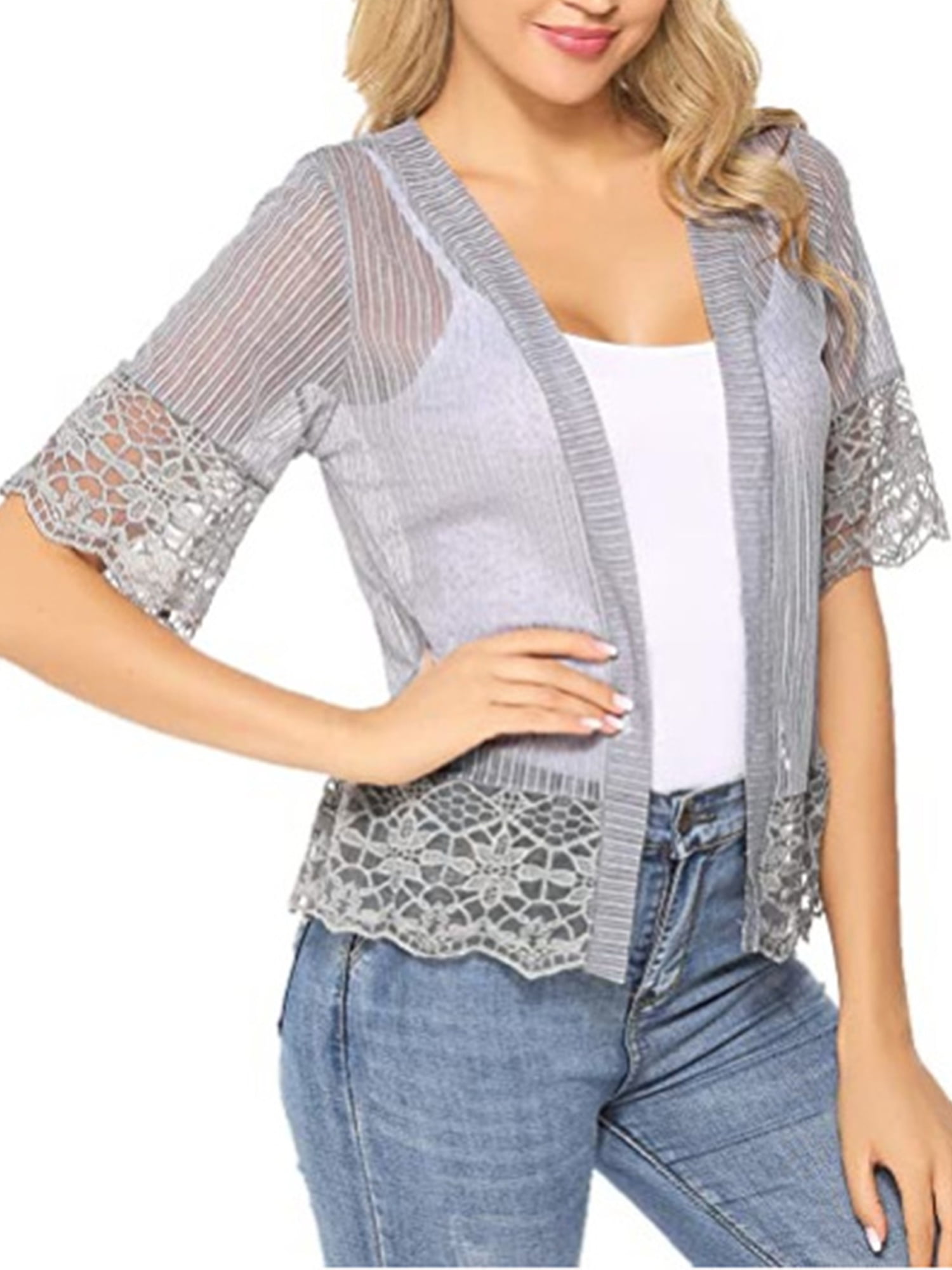 wsevypo Womens Short Sleeve Shrug Casual Open Front Cropped Cardigan Summer  Ruffled Bolero Jacket - Walmart.com