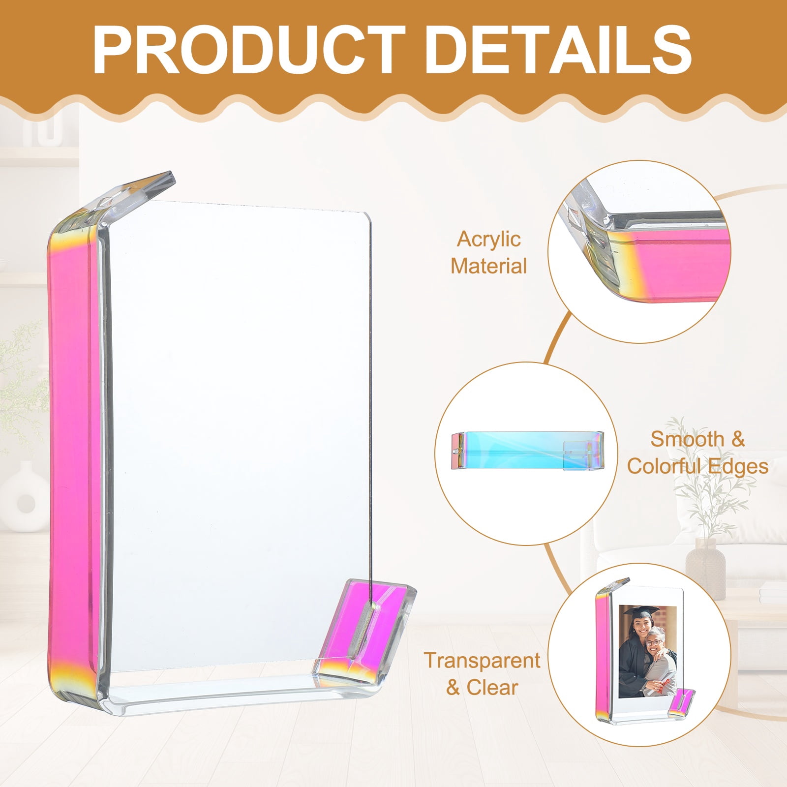 Unique Bargains Durable Acrylic Floating Picture Frame for Wall Colorful 5" x 7"