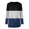 thumbnail image 3 of CEHVOM T-Shirt à Manches Longues pour Femmes, Mode Décontractée, à Empiècements, Col à Revers, Noué, Col en V, 3 of 5