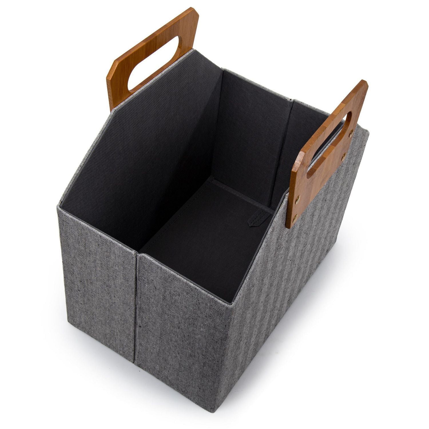 Truu Design Modern and Sleek Collapsible Paper Grey Storage Basket with Bamboo Handles