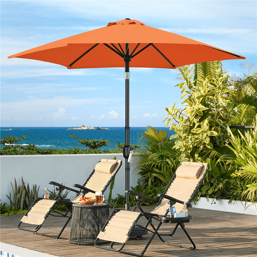 Renwick 9 Ft Outdoor Patio Umbrella with Push Button Tilt and Crank, Orange