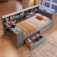 thumbnail image 2 of Euroco Wood Twin Size Daybed with Desk and Shelves, Captain Bed with Upholstered Headboard, LED Light and USB Charging, Gray, 2 of 16