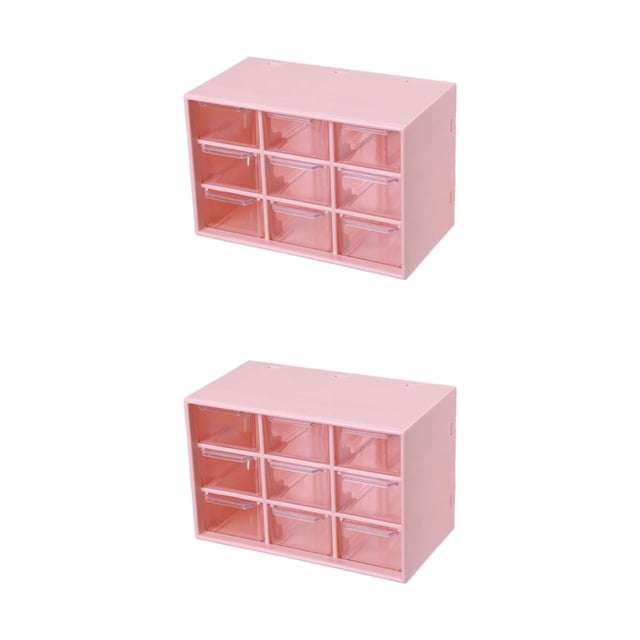 Bearachild Almacenamiento semitransparente Aplicación exquisita Cajón Caja de almacenaje para cables Contenedor para el aula Caja de 9 cuadrícula rosa 2Conjunto