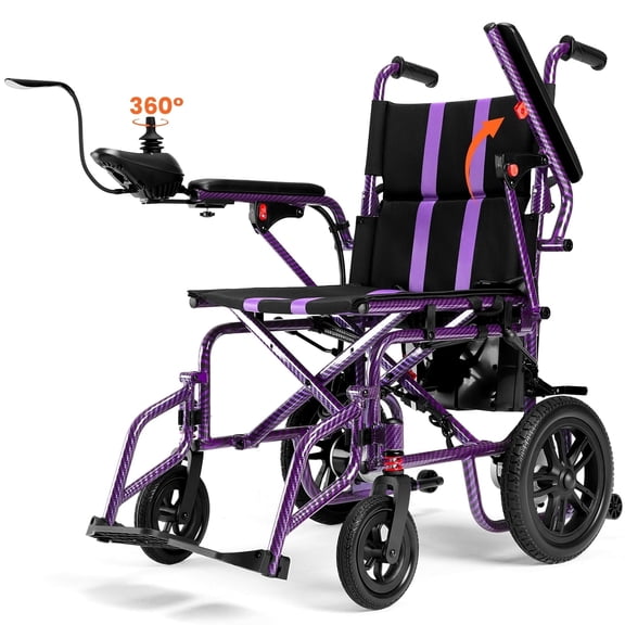 Foldable Electric Wheelchair, All Terrain Smart Motorized Wheelchair, Senior-Friendly Power Chair with 360° Joystick, 15 MilesLong-Range Mobility Scooter, Purple