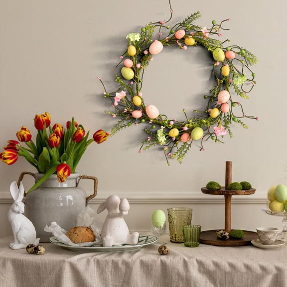 Plastic Easter Imitation Berry-shaped Egg Wreath, Home Decoration for Window Door, Festive Berry Egg Wreath for Spring Easter Indoor Outdoor
