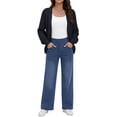 thumbnail image 2 of Asklazy Women's Loose Knit Lantern Seleeve Ribbed Sweater Open Front Caridigan,Navy,L, 2 of 8