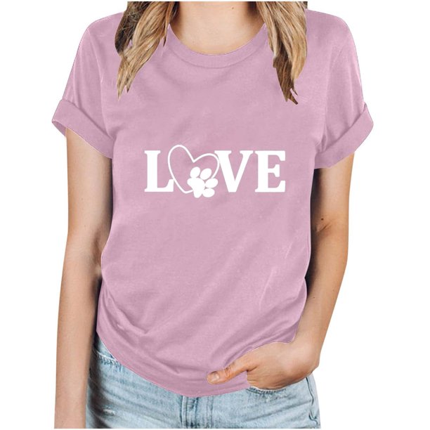 Puntoco Camiseta informal de manga corta con cuello redondo y estampado a la moda para mujer
