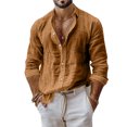 thumbnail image 3 of Mfakffe Men Linen Shirt Button Down Long Sleeve Beach Band Collar Casual Summer Shirts, 3 of 5
