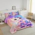 thumbnail image 3 of Kids Cute Cat Bedding Sets Cartoon Animal Cat King Comforter Set Teen Kawaii Pet Cat Print Bedding Comforter Sets for Cat Lovers Down Comforter Pink Purple Gradient Duvet Insert, 3 of 8