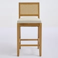 thumbnail image 6 of Set of 4 Solid Wood Rattan-Back Bar Stool, Matte Linen Cushion with High-Resilience Foam & S-Springs, Ideal for Rustic/Natural Style Kitchen Island, Low Bar in Dining Room & Café, 6 of 12