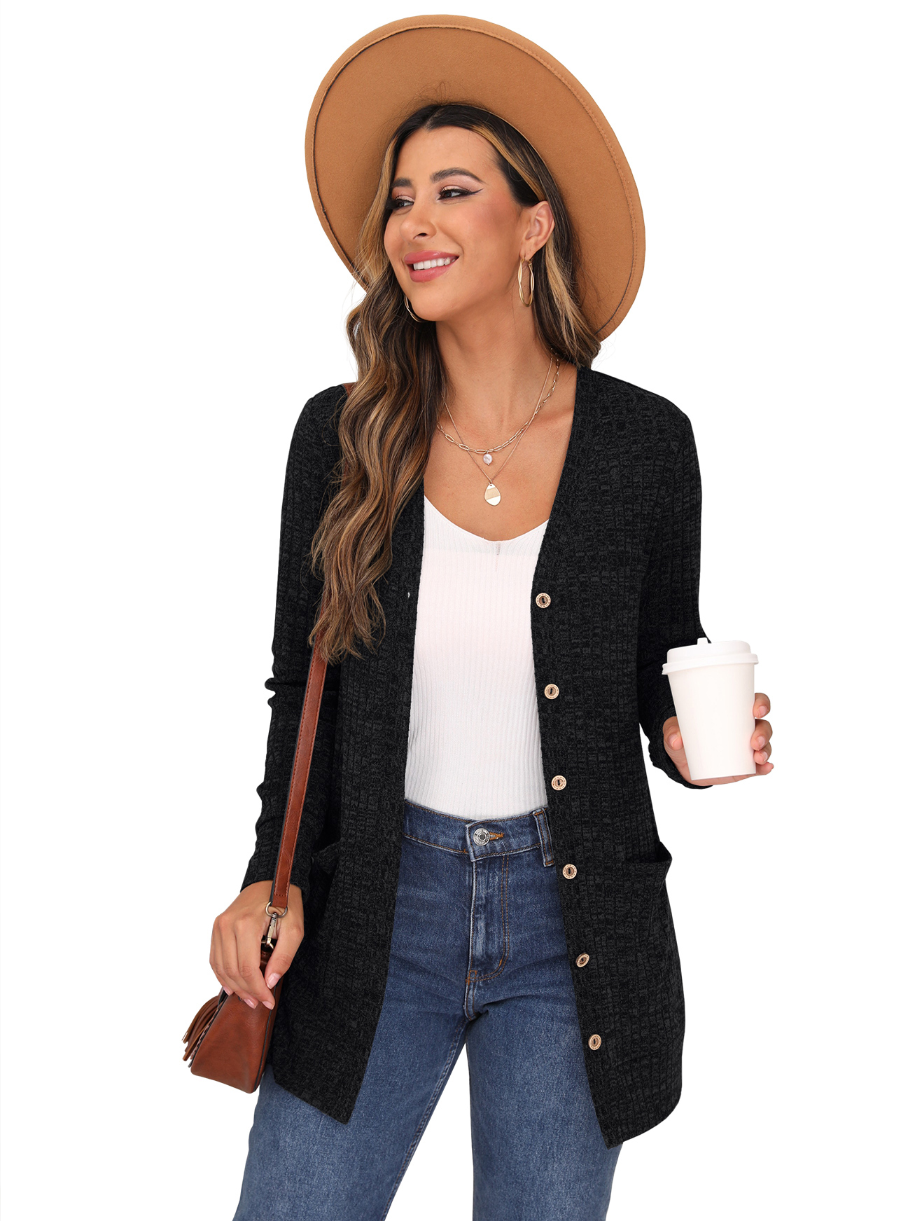 JWD Women's Open Front Black Cardigan photo 8
