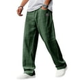 thumbnail image 2 of Domuza Mens Hemp Pants Casual Embroidered Logo Relaxed Fit Pants New Fashion Elastic Waist Drawstring Pocket Trousers Green M, 2 of 5