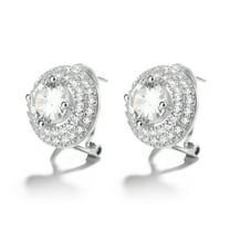 Amy and Annette Sterling Silver Double Halo Omega Stud Earrings With Swarovski Crystals
