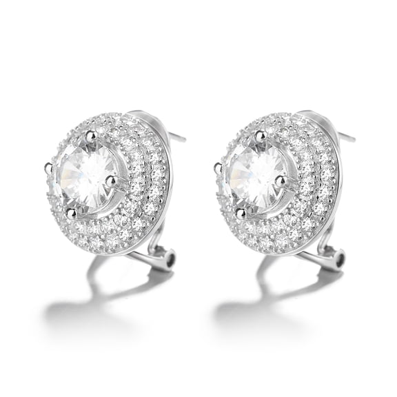 Amy and Annette Sterling Silver Double Halo Omega Stud Earrings With Swarovski Crystals