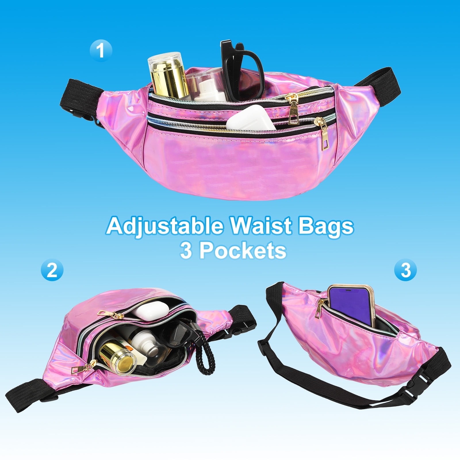 Unique Bargains 80s Fanny Pack for Women Waist Bag 90s Fanny Pack Light Blue Walmart