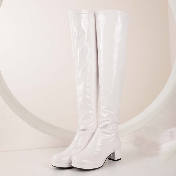 Amzcrzy Over The Knee Boots for Women Women's Fashion Middle Over-The-Knee Boots Multicolor Chunky Heel Round-Toe Boots Thigh High Boots Women's Boots Knee High Boots Women Boots for Women