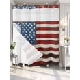 thumbnail image 4 of Farmhouse American Flag No Hook Shower Curtain Waterproof, Bathroom Curtains with Snap in Liners and See Through Top Window, Blue Red USA Flag Vintage Hotel Style Bathtub Curtains Shower 72"Wx72"L, 4 of 8