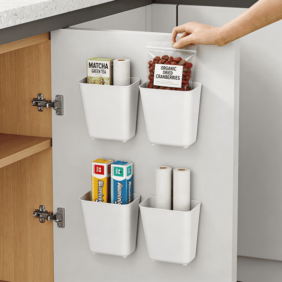 4 Piece Kitchen Cabinet Door Storage Box 14x9x15cm Self Adhesive Wall Mounted ABS Plastic Organizer 2kg Load Capacity