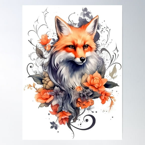 Fox, Flowers Poster Wall Art, Modern Wall Decor For Living Room Bedroom, 8x12 UNFRAMED