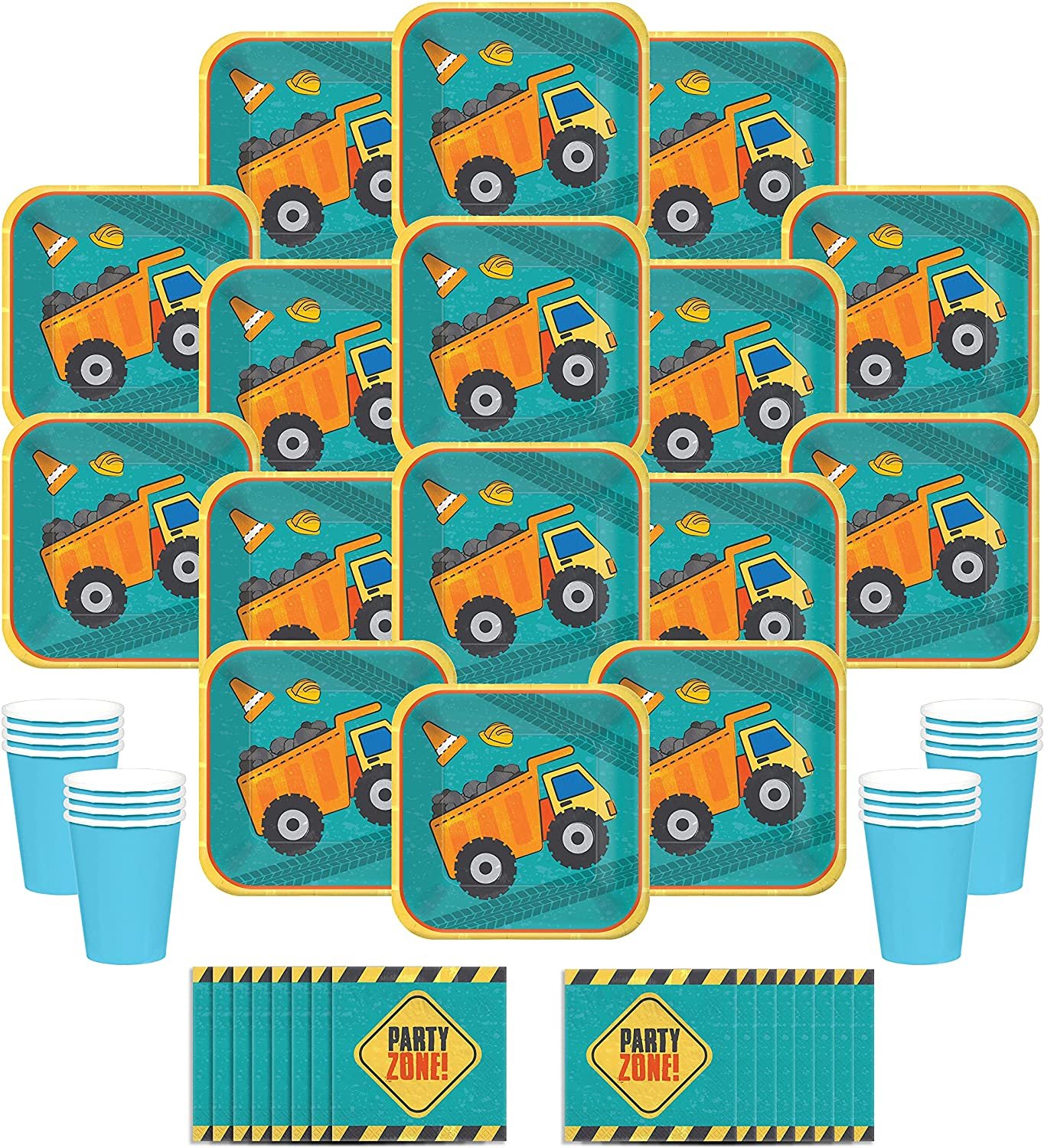 Construction Truck Party Decorations Supplies for 16 with Plates