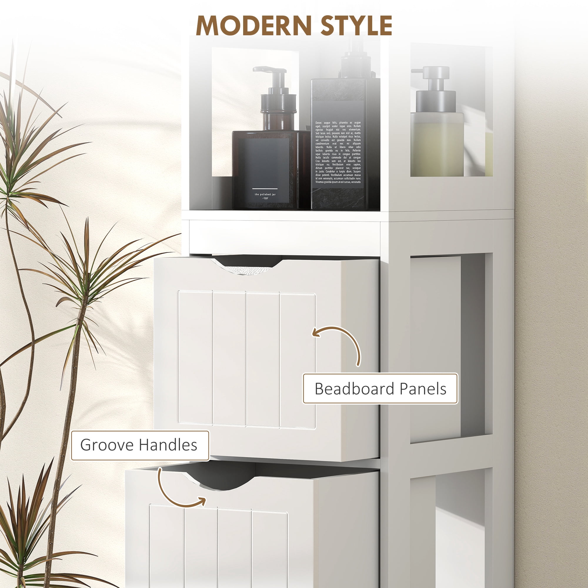 HOMCOM Narrow Bathroom Storage Cabinet, Bathroom Cabinet with 3 Drawers & 2 Open Shelves, Freestanding Slim Bathroom Floor Cabinet, White
