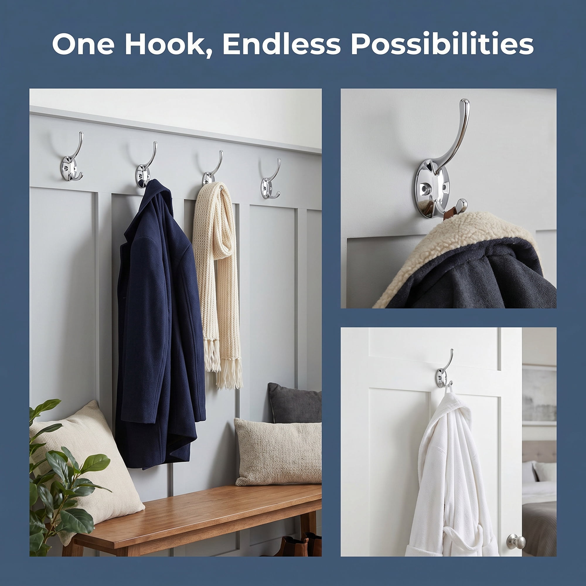 Unique Bargains Utility Hooks 12Pcs Metal Durable Wall Hooks for Kitchen Silver