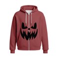 thumbnail image 5 of CONROSES Halloween Mens Knit Hoodies Pumpkin Face Graphic Long Sleeve Zip Up Waffle Pullover Hoodie for Men Fall Winter Hooded Sweatshirts with Pocket, 5 of 5