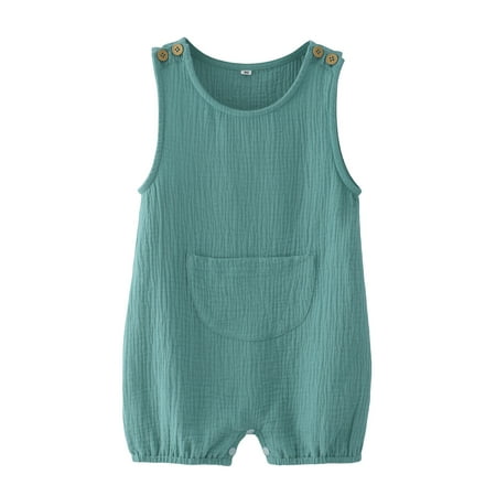 

Girls Rompers Girls Boys Sleeveless Jumpsuit Solid Color Pocket Outwear For Children Clothes Girls Jumpsuits & Rompers(Size:12-18 Months)