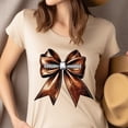 thumbnail image 4 of Football Bow T-Shirt | Sparkly Brown Game Day Graphic Tee for Women, Maroon, Size XL, 4 of 6