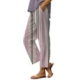 thumbnail image 2 of Women's Casual Pants Women'S Casual Boho Floral Print Stripe Cotton Linen Pants Elastic Waisted Summer Spring Beach Baggy,Pink Women's Casual Pants L, 2 of 4