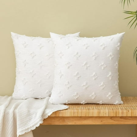 

EMEMA Decorative Throw Pillow Covers Rhombic Jacquard Pillowcase Cushion Case Square for Couch Sofa Bed Living Room Bedroom Set of 2 16x16 Inch White