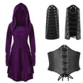 thumbnail image 5 of Vestido vintage para mujer, disfraz de arquero medieval renacentista, con capucha, con cordones, suéter largo con capucha, capa para Halloween, 5 of 5