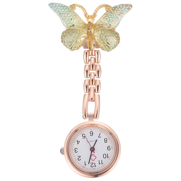 EeaseMX 1 reloj de bolsillo con diseño de mariposas para enfermera, bonito reloj con insignia para mujer.