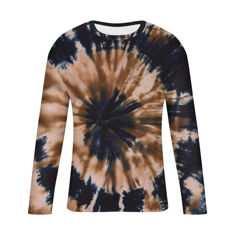 Tie Dye Shirts for Men Long Sleeve Crew Neck Colorful Graphic Base