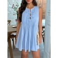 thumbnail image 2 of Dycnvjo Womens Tie Front Mini Dress Summer Sleeveless Pleated Casual Loose Babydoll Dresses Light Blue S, 2 of 8