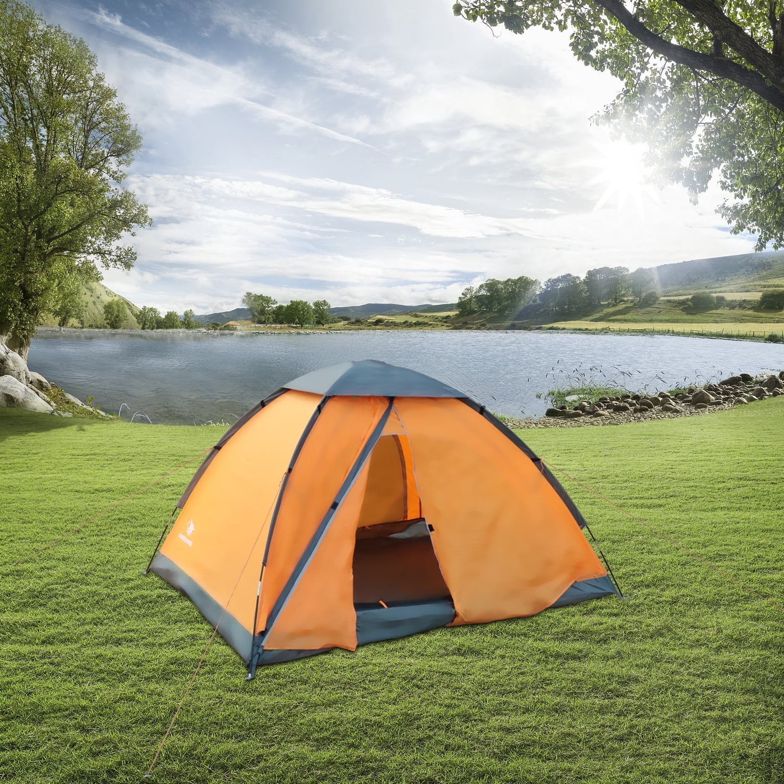 Arctic Lemmings Three-Person Waterproof Backpacking Tent, 7 x 6 x 4.4 Ft Lightweight & Durable Camping Tent for Hiking & Outdoor Adventures (Orange)